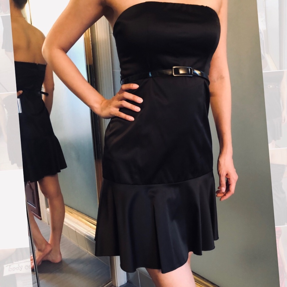 Strapless satin cocktail dress